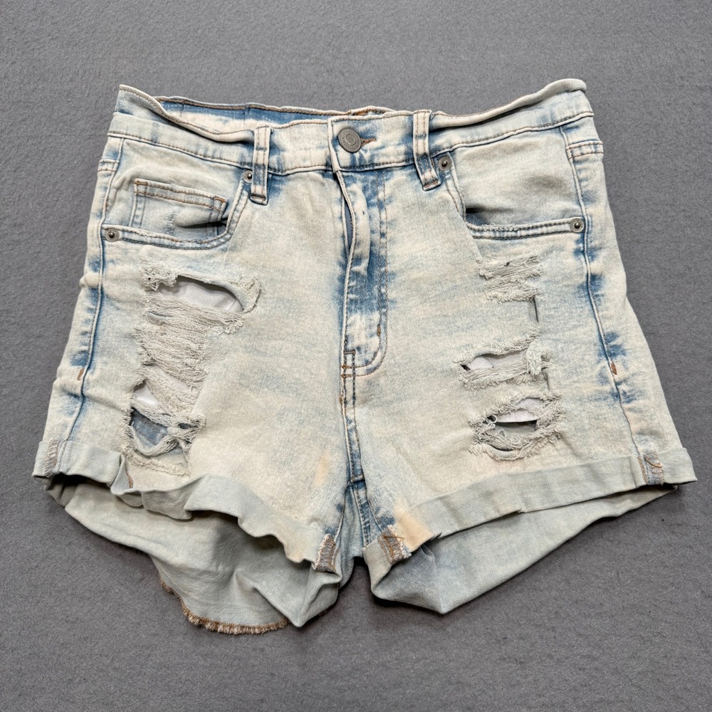 Aeropostale Jean Shorts Women's 10 Blue Light Wash High Rise Cut Off Distressed